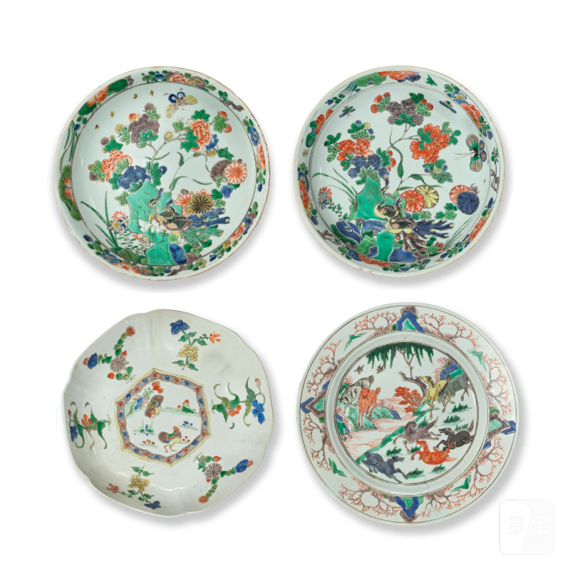 清康熙 五彩盤四件 | FOUR FAMILLE VERTE DISHES